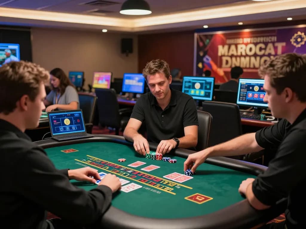 Players actively gambling at O8's online casino table, showing excitement and strategy in gameplay.