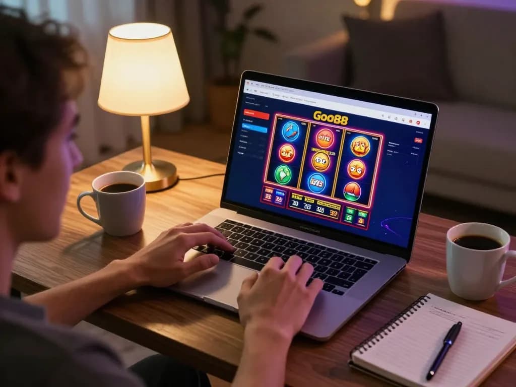 Player enjoying Go88's online casino game while tracking strategies in a cozy home setting.