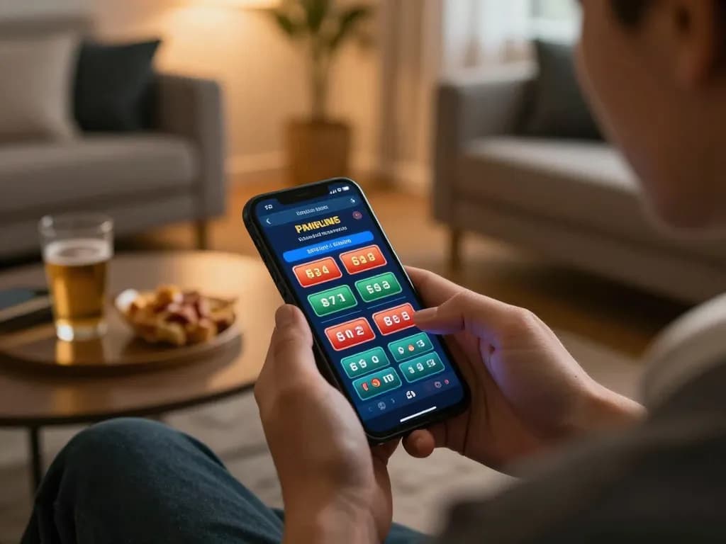 Engaging scene of a player enjoying cm88-bet on a mobile device in a cozy living room, emphasizing casual gaming.