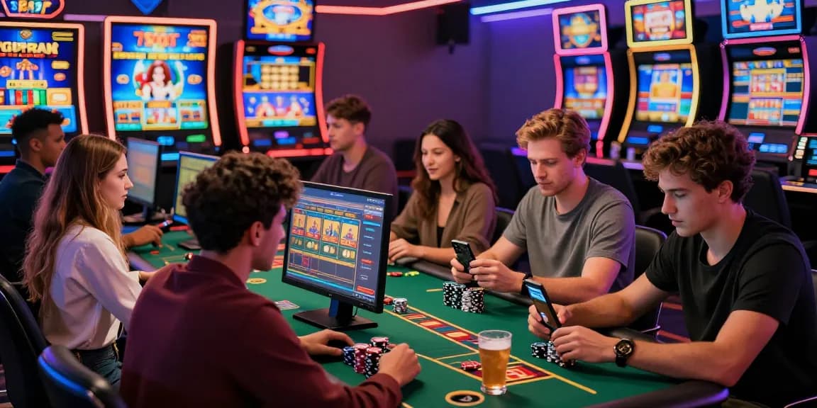 Players enjoying a thrilling gaming experience at 789Club with neon lights and casino games.