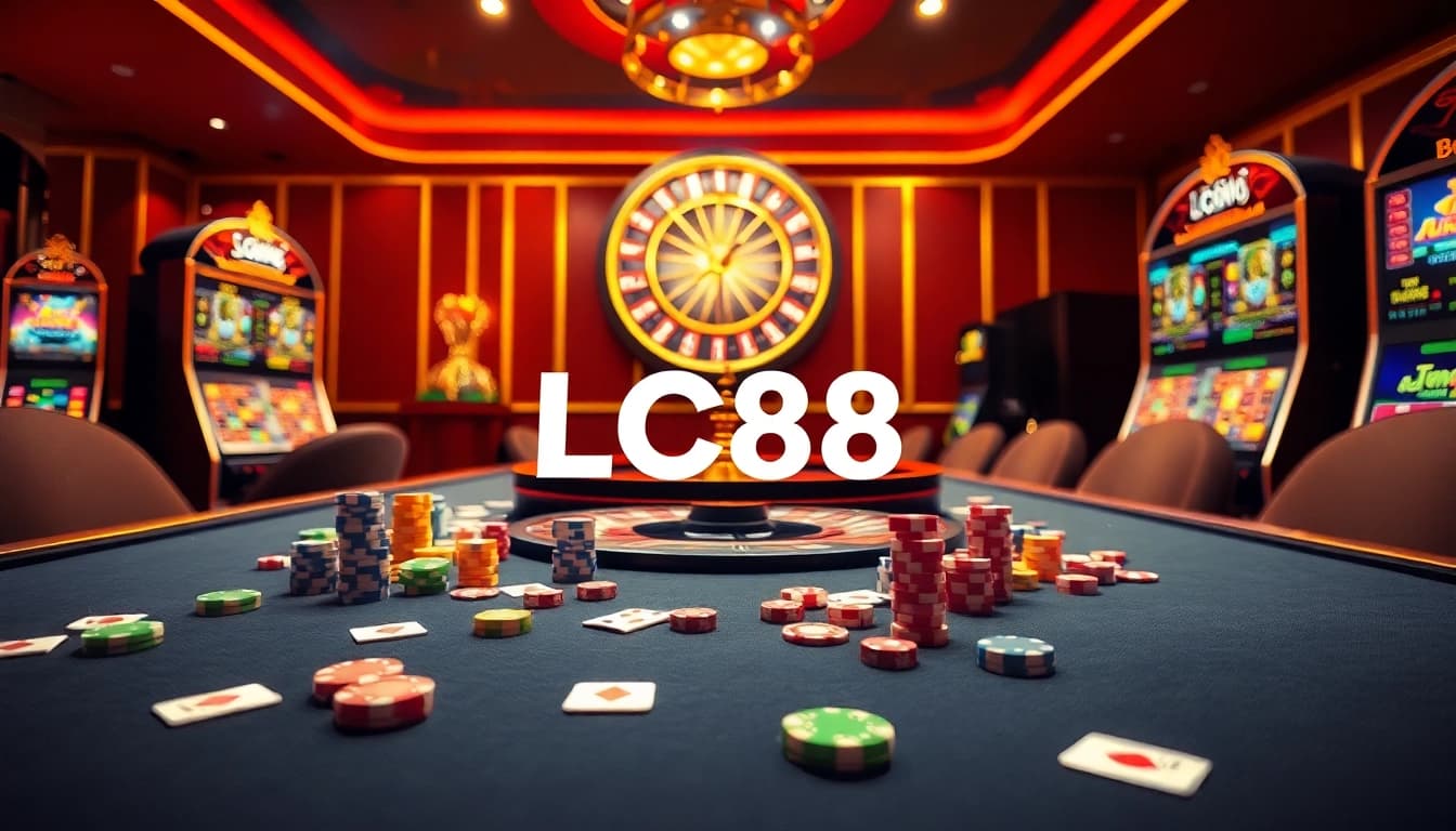 Thrilling gaming experience at Trang chủ LC88 with vibrant casino tables and slot machines.