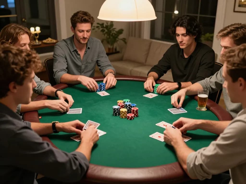 lc88 players engaged in a friendly poker night, showcasing strategic gameplay and camaraderie.
