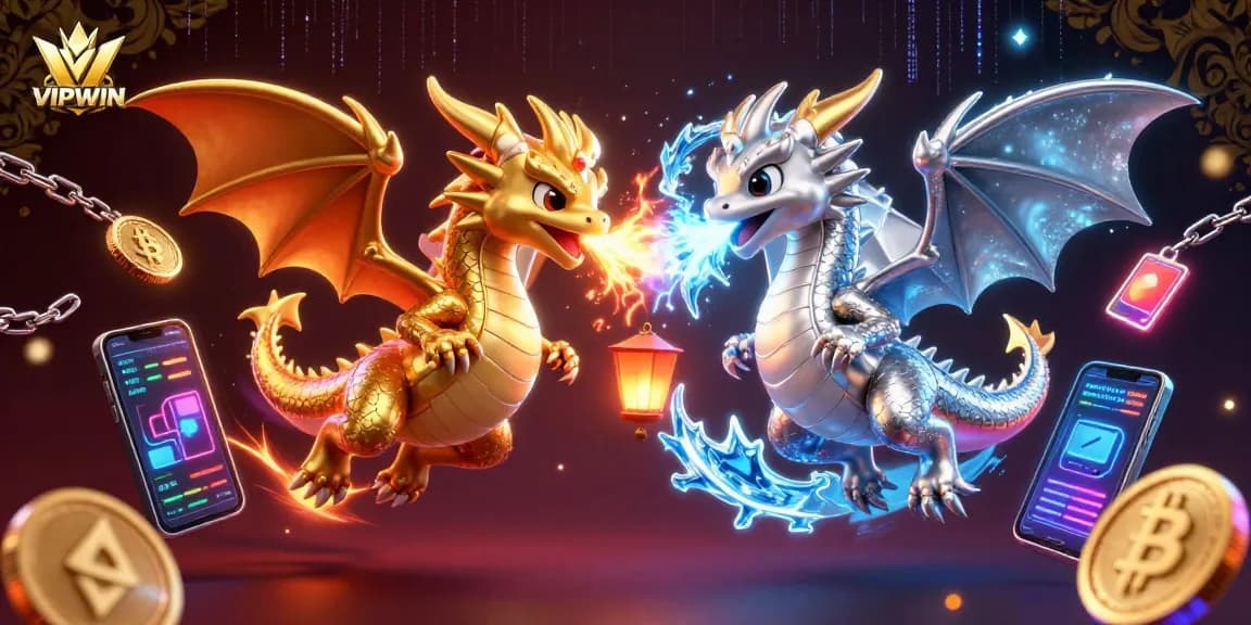 Experience thrilling gaming action at VIPWIN with iconic dragons and crypto elements glowing.