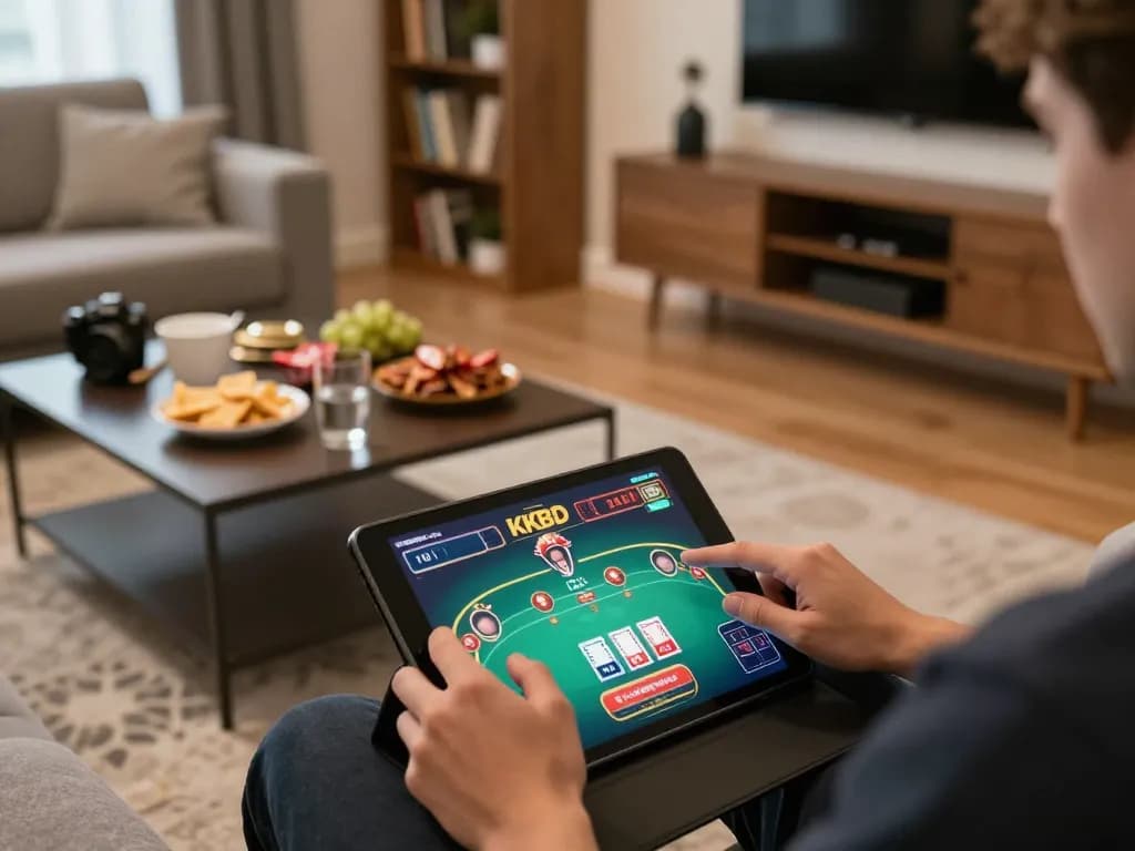 Play the exciting KKBD Casino on a tablet in a cozy home setting