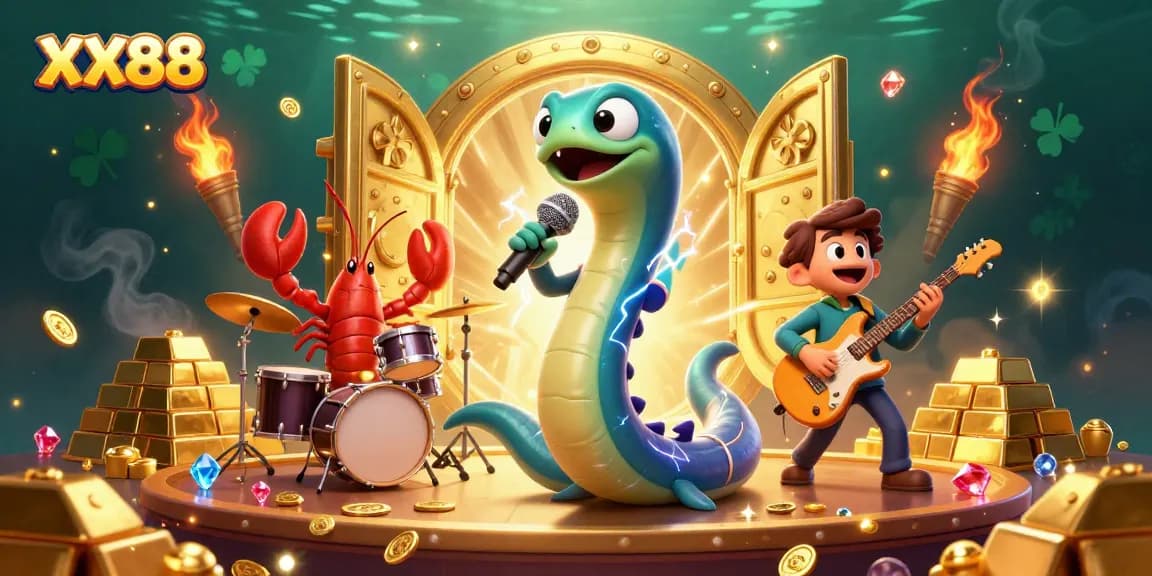 Experience the thrilling games at XX88 in an underwater casino with vibrant characters and golden rewards.