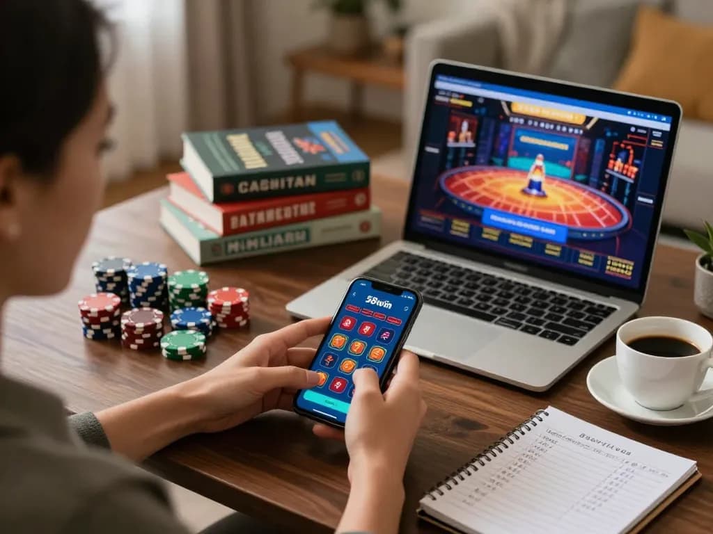 Experience engaging online gameplay on 58wiin with a smartphone, showcasing a strategic gambling setup.