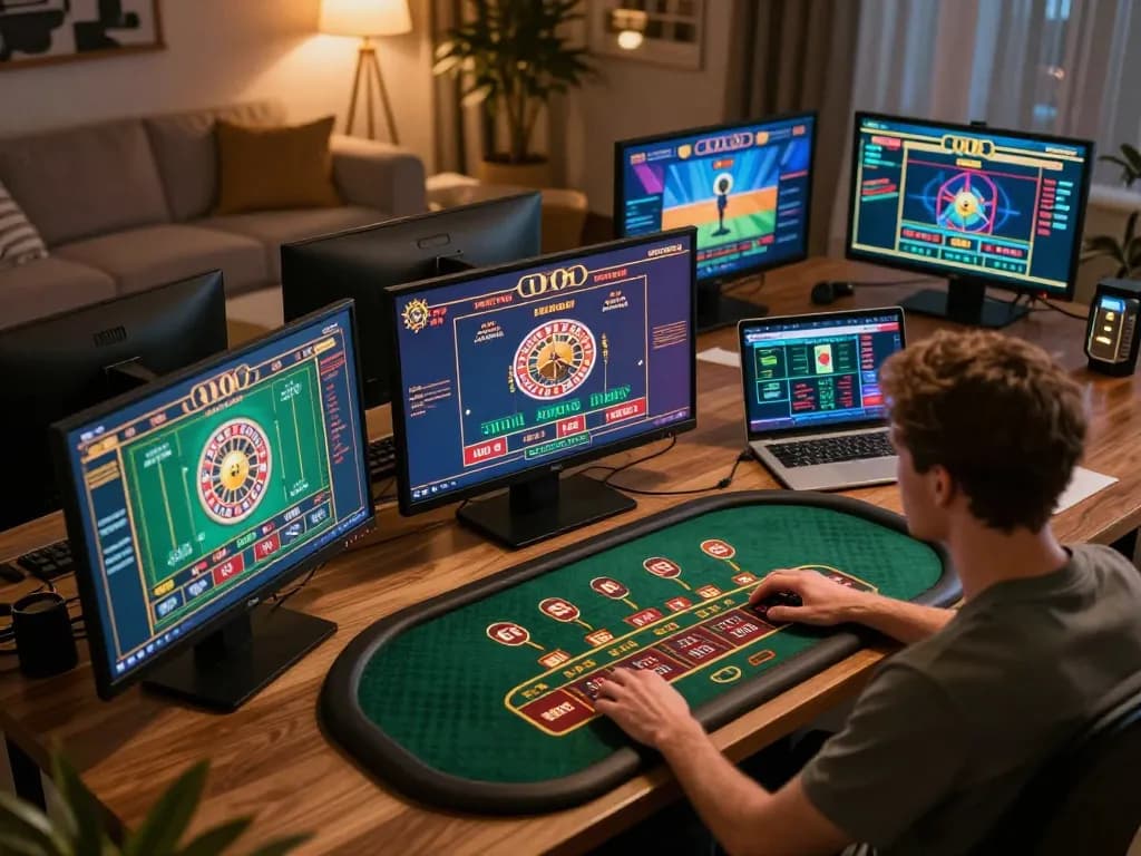 Kuwin user interacting with online games on laptop in a cozy home environment.