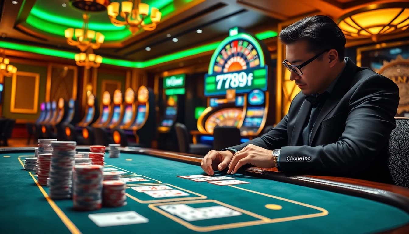 Engaged player experiencing the excitement of 789f online casino games with colorful slot machines.