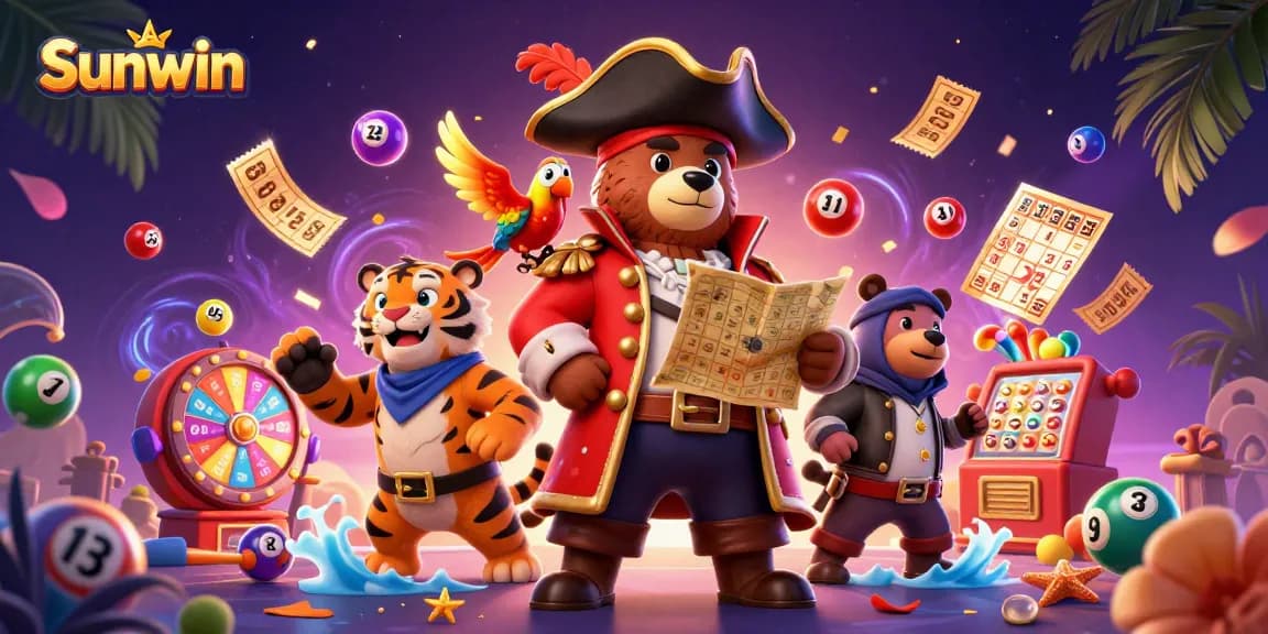 Engage in thrilling game action with Sunwin, a spirited scene featuring vivid lottery elements and colorful characters.