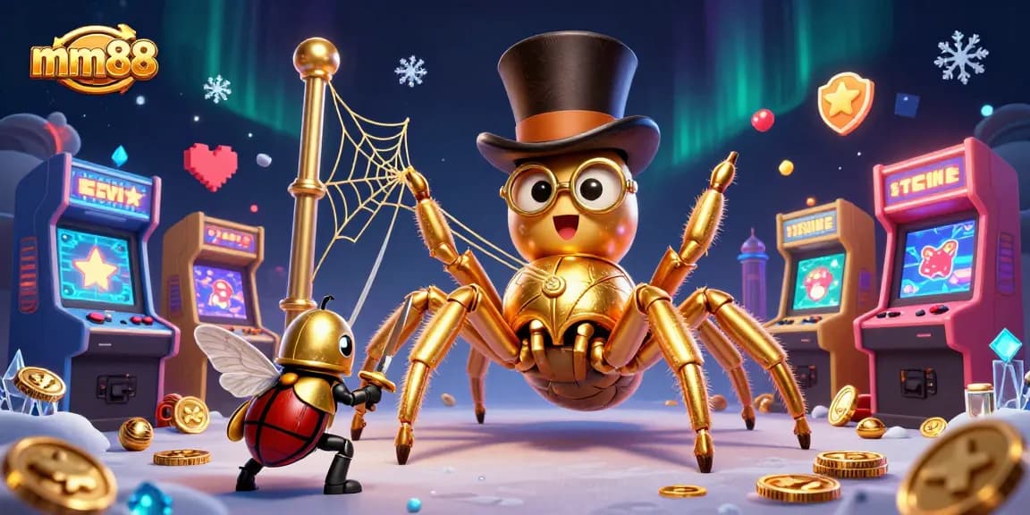 Engage with mm88's vibrant gaming excitement featuring a golden tarantula and beetle knight in action.