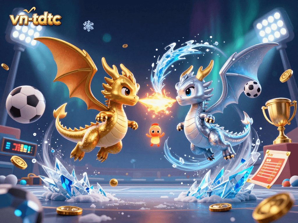 Experience thrilling sports betting action with vn-tdtc's engaging illustration of gold and silver dragons.