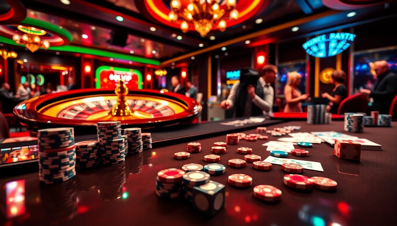 Exciting casino scene with players at 678VIP's roulette table, showcasing vibrant gambling atmosphere.
