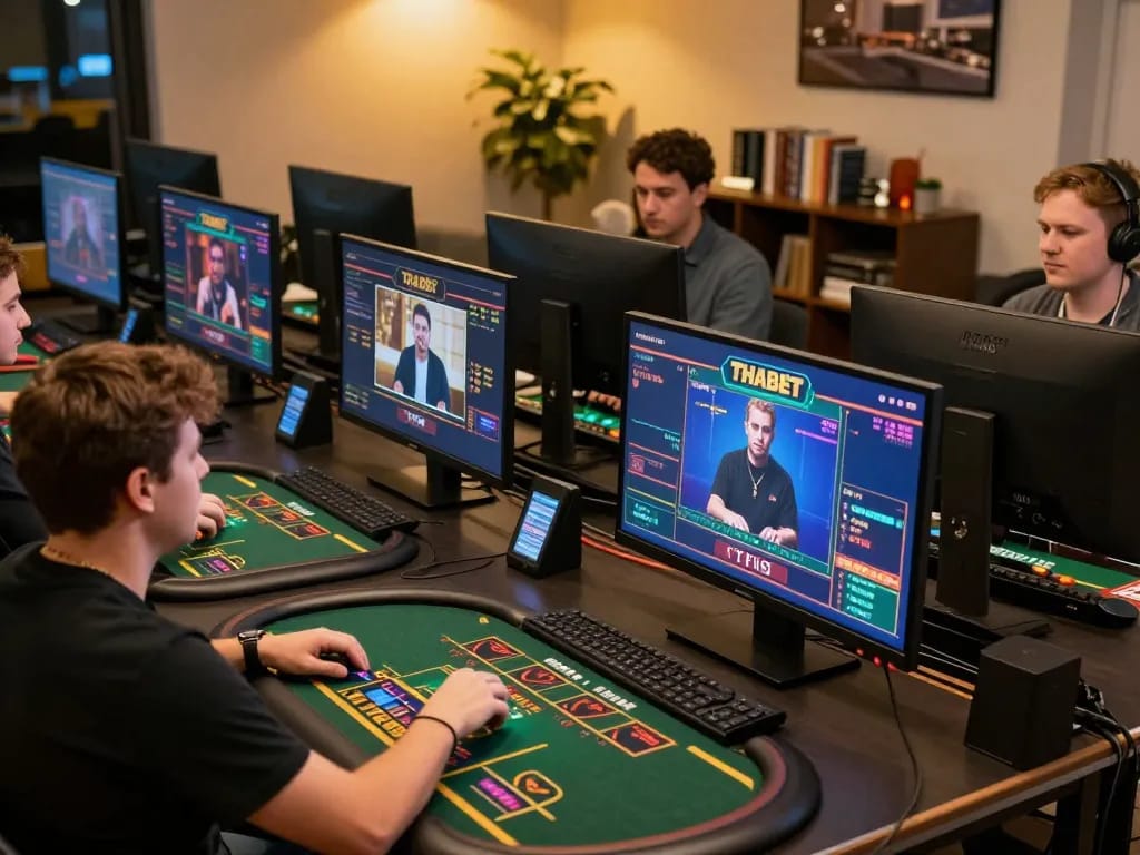 Players engaged in online casino gaming at THABET, showcasing live dealer interactions and strategic gameplay.
