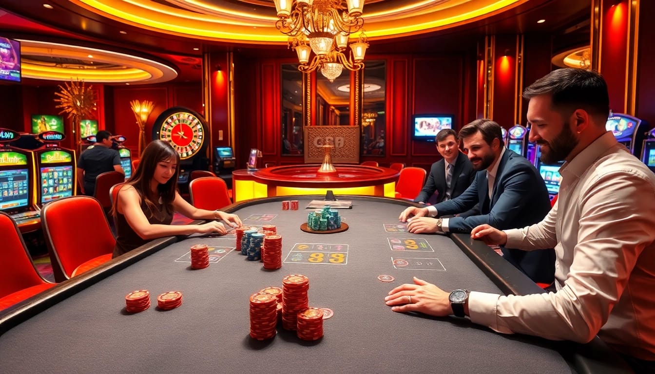 The dynamic gaming experience at nhà cái gg88, featuring poker chips, cards, and a roulette wheel.