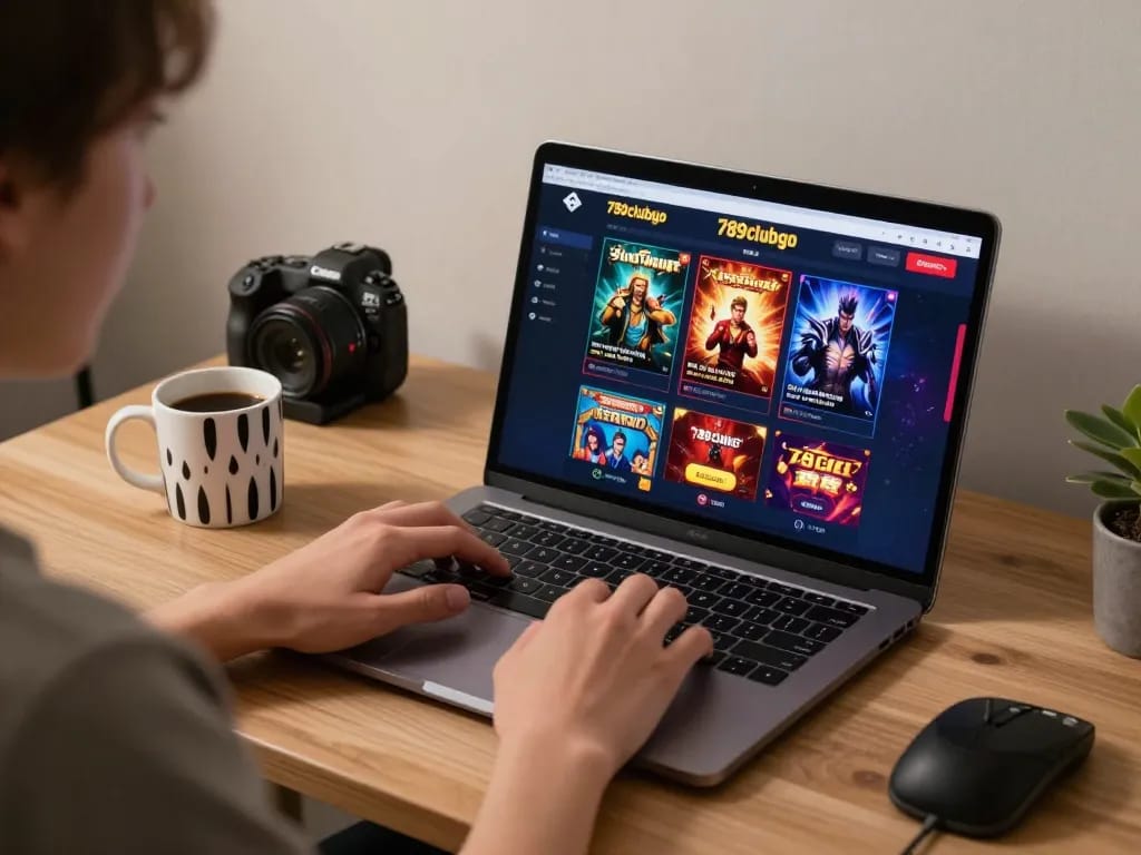 Engaging with 789clubgo for online gaming at a stylish home setup, showcasing an immersive betting interface.