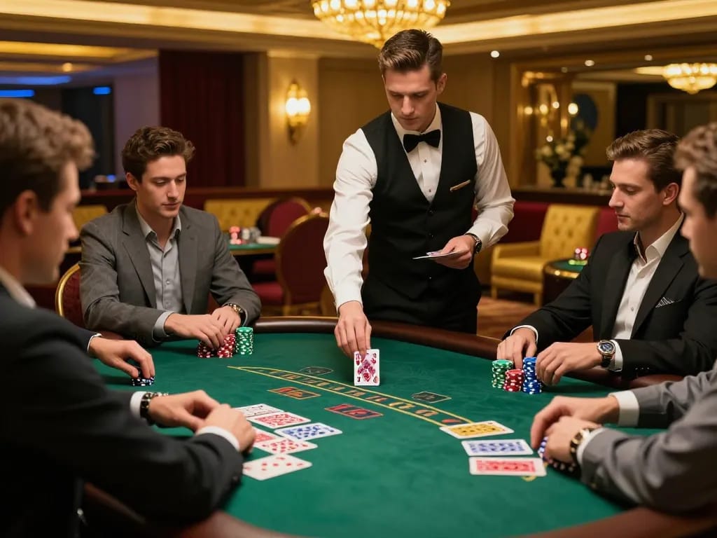 Players strategizing their bets at hytw3339 blackjack table in a luxurious casino.