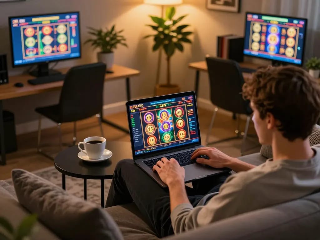 Engaging in oli 4d online slot games with vibrant reels and cozy ambiance