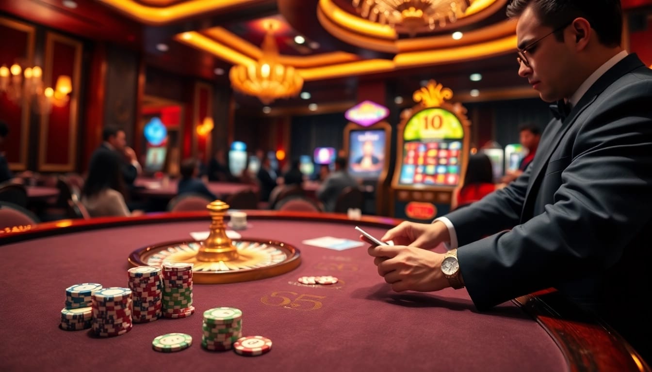 Exciting poker scene with Jun88.now elements, colorful chips and roulette wheel