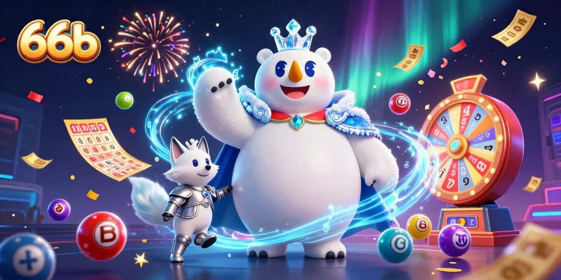 Experience the thrill of winning with 66b in this vibrant, dynamic casino scene featuring animated characters and lottery elements.