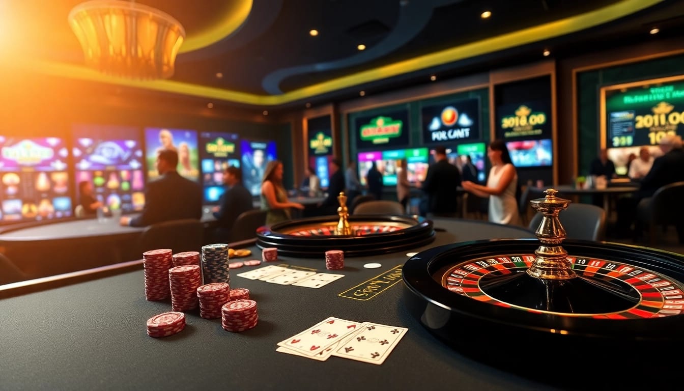 Lode 88 online gamblers engaging with a sleek interface, featuring casino elements like poker chips and cards.