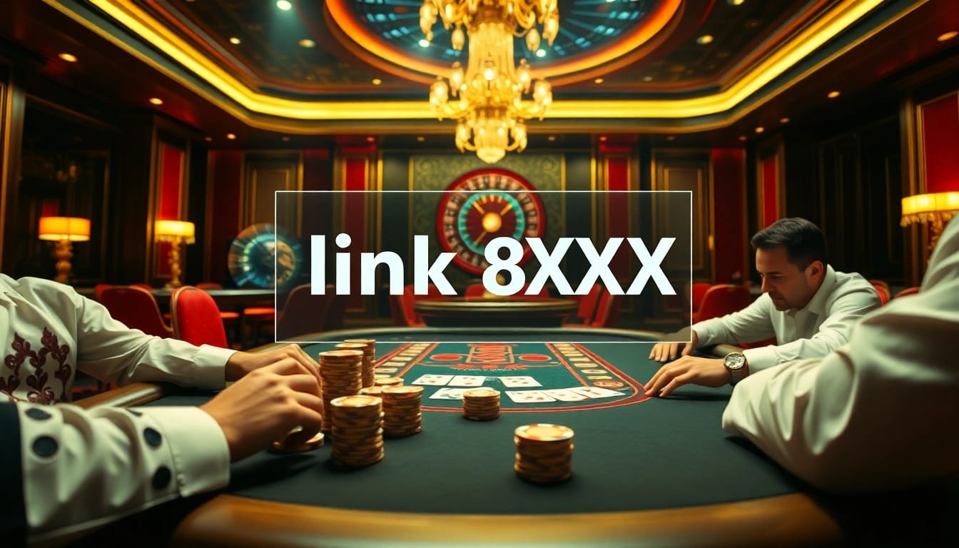 Experience the thrill of winning strategies at link 8XX's glamorous poker table with vibrant chips and cards.