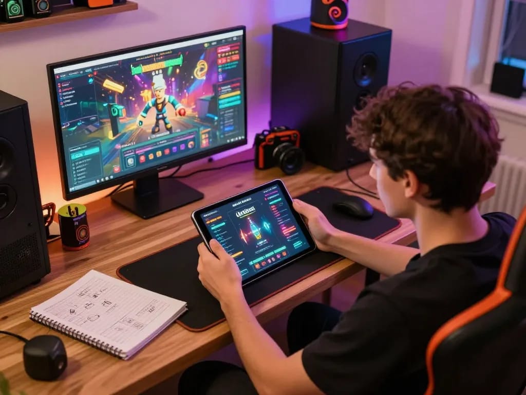 Engaging in online gaming for link slot gacor with tablet, showcasing responsible play and strategic betting