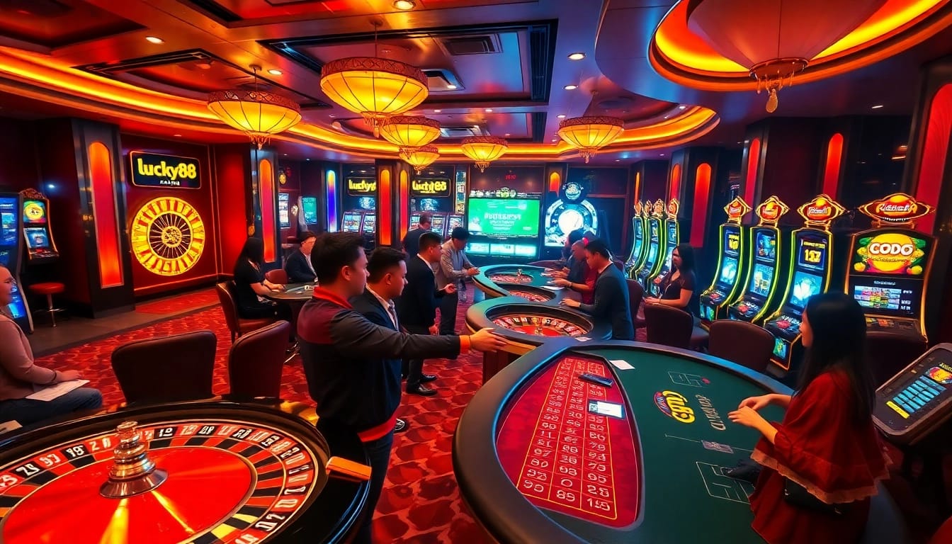 Experience the thrill of winning at lucky88, where players engage at vibrant casino tables and slots.
