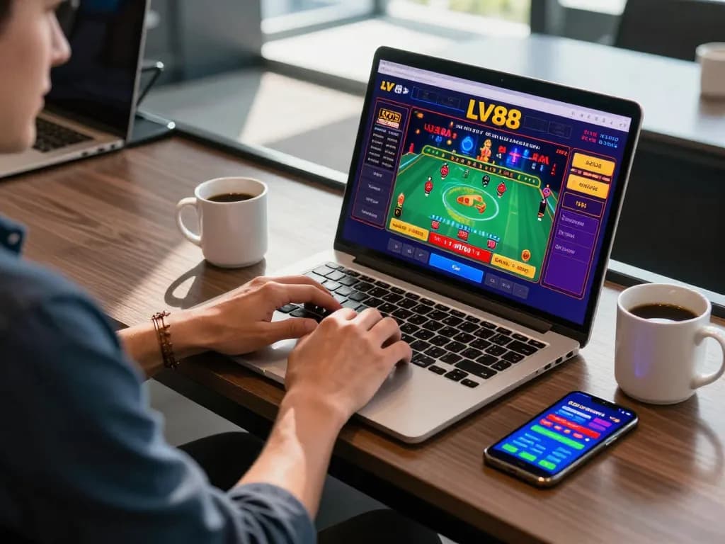 Player engaging in an exciting LV88 live dealer game online, showcasing modern gaming setup