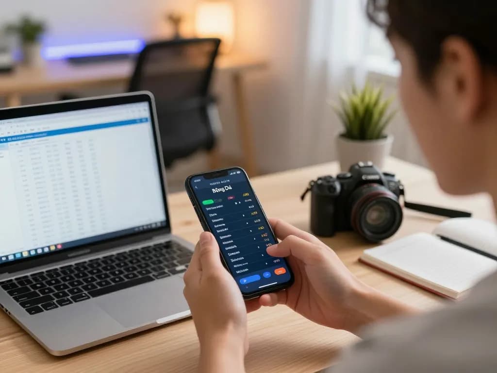 Tỷ Lệ Bóng Đá displayed on smartphone during exciting sports betting session at home