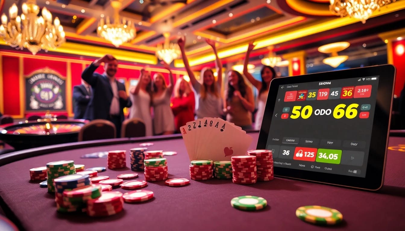 Experience the excitement of SODO66 with a vibrant casino scene featuring poker tables and roulette.