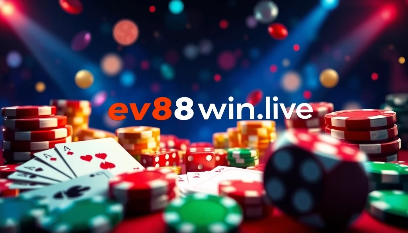 Experience the excitement of online gaming with ev88win.live logo surrounded by vibrant casino elements.