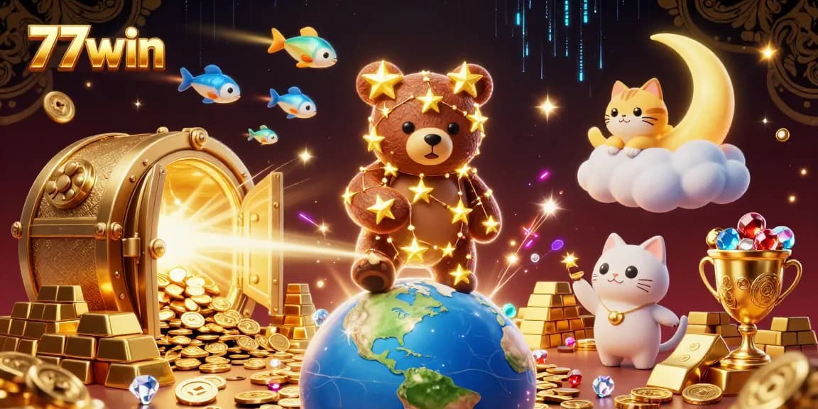 Join the fun at 77win where the glimmering stars offer exciting gambling adventures with treasures and rewards.