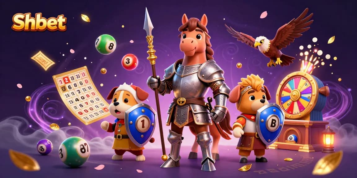 Experience the vibrant excitement of Shbet with dynamic lottery elements and cartoon characters in action.