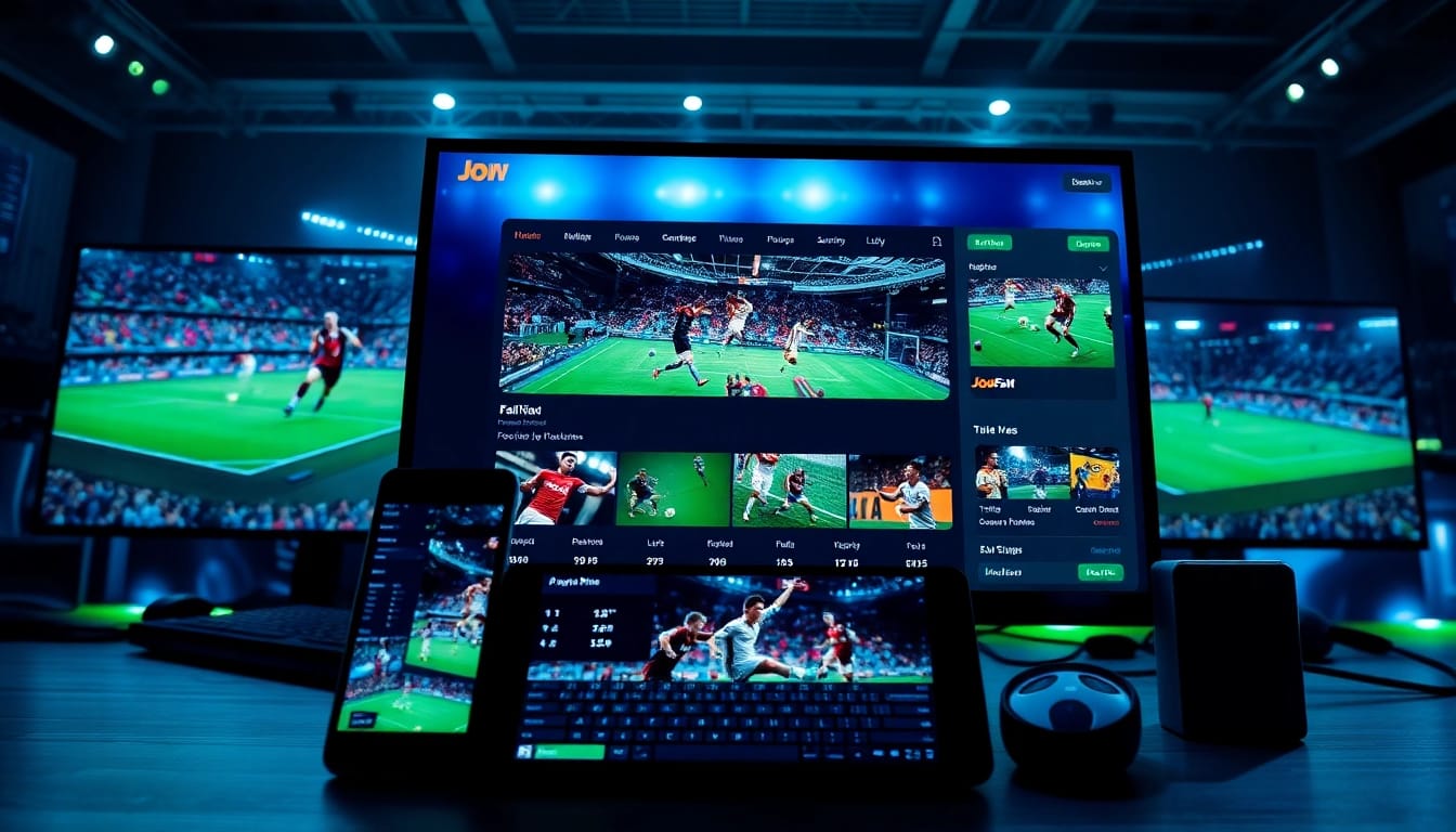 Experience a vibrant football streaming interface on joemadfan.com with live matches and interactive features.
