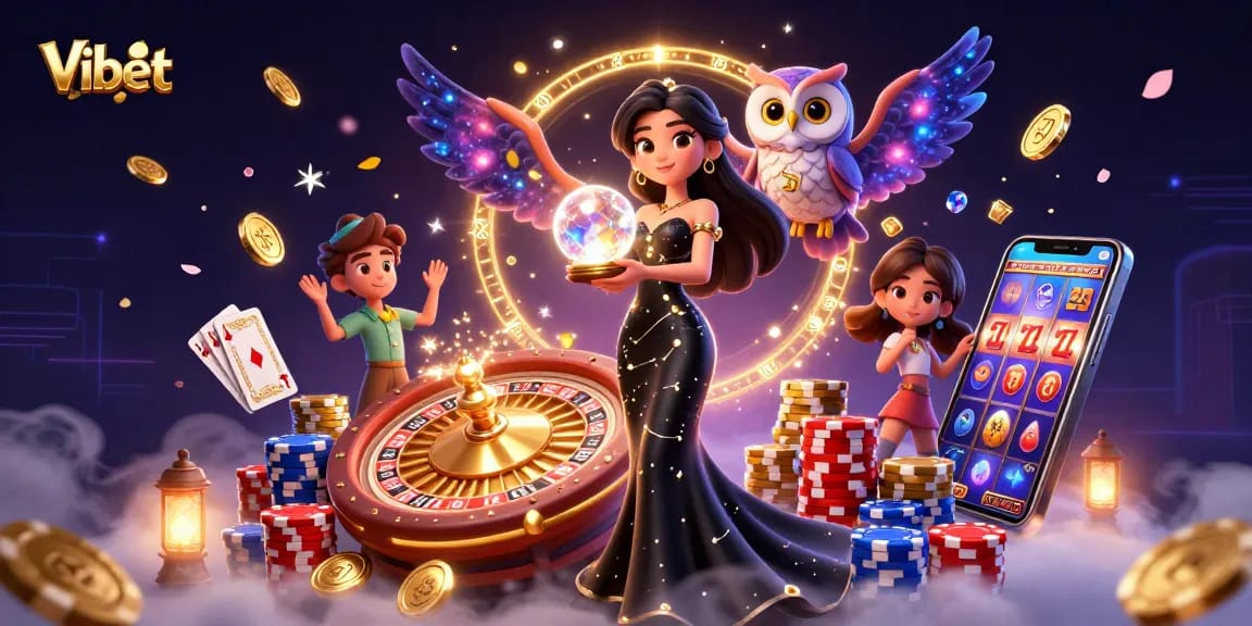 Experience thrilling gameplay at Vibet with enchanting characters and vibrant casino elements.