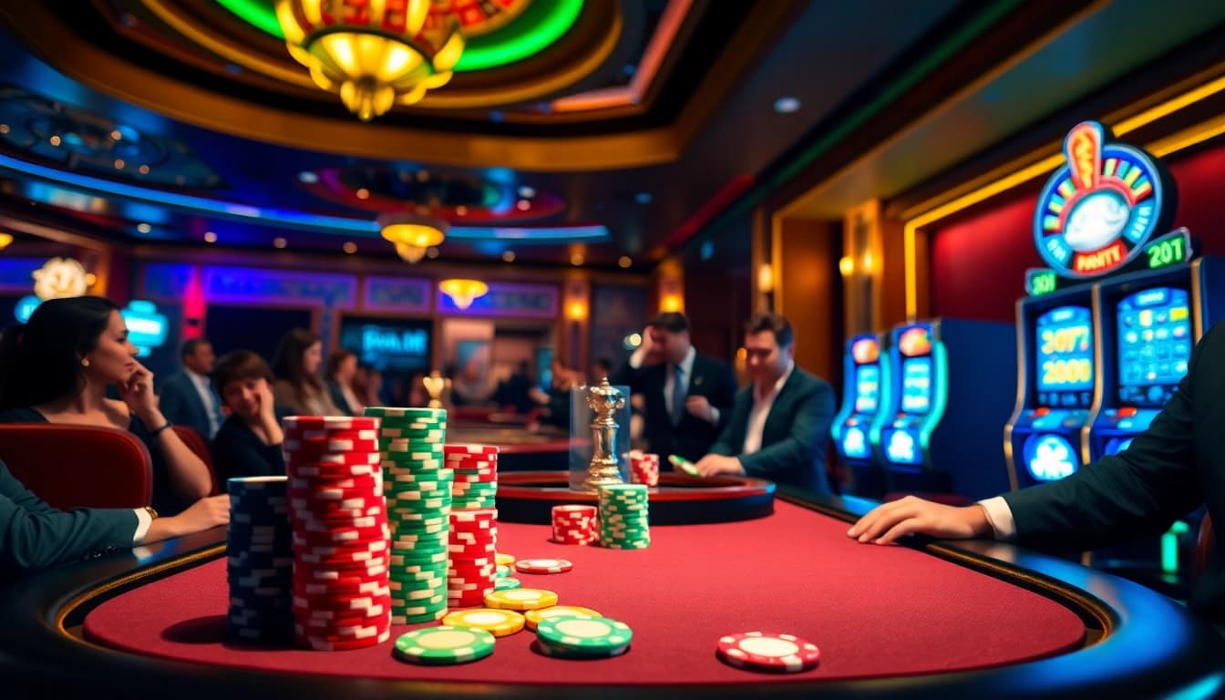 Engaging casino game scene at https://luckywin.hu.net/ with poker chips, roulette, and slot machines inviting players to win big.