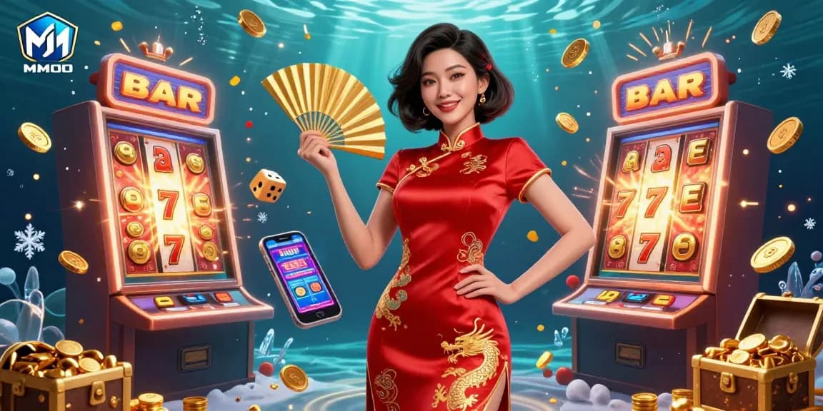 Experience exhilarating jackpots at MMOO with stunning slot machines, golden coins, and vibrant action.