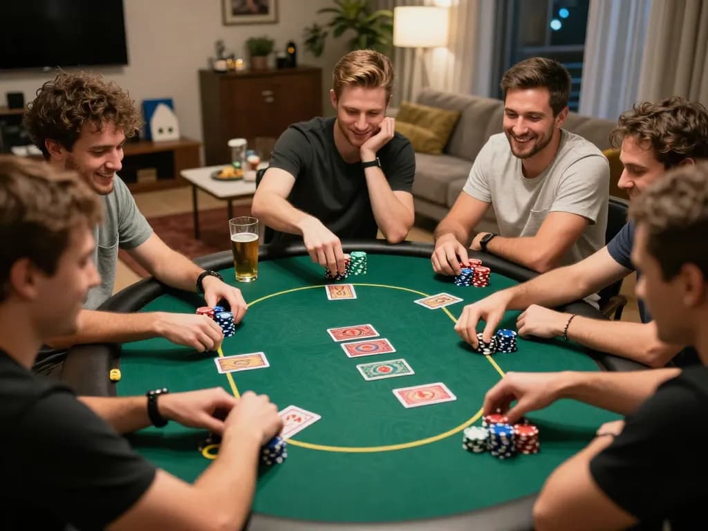 Friends engaging in a thrilling poker game at home showcasing the social gaming aspect of 88Club.