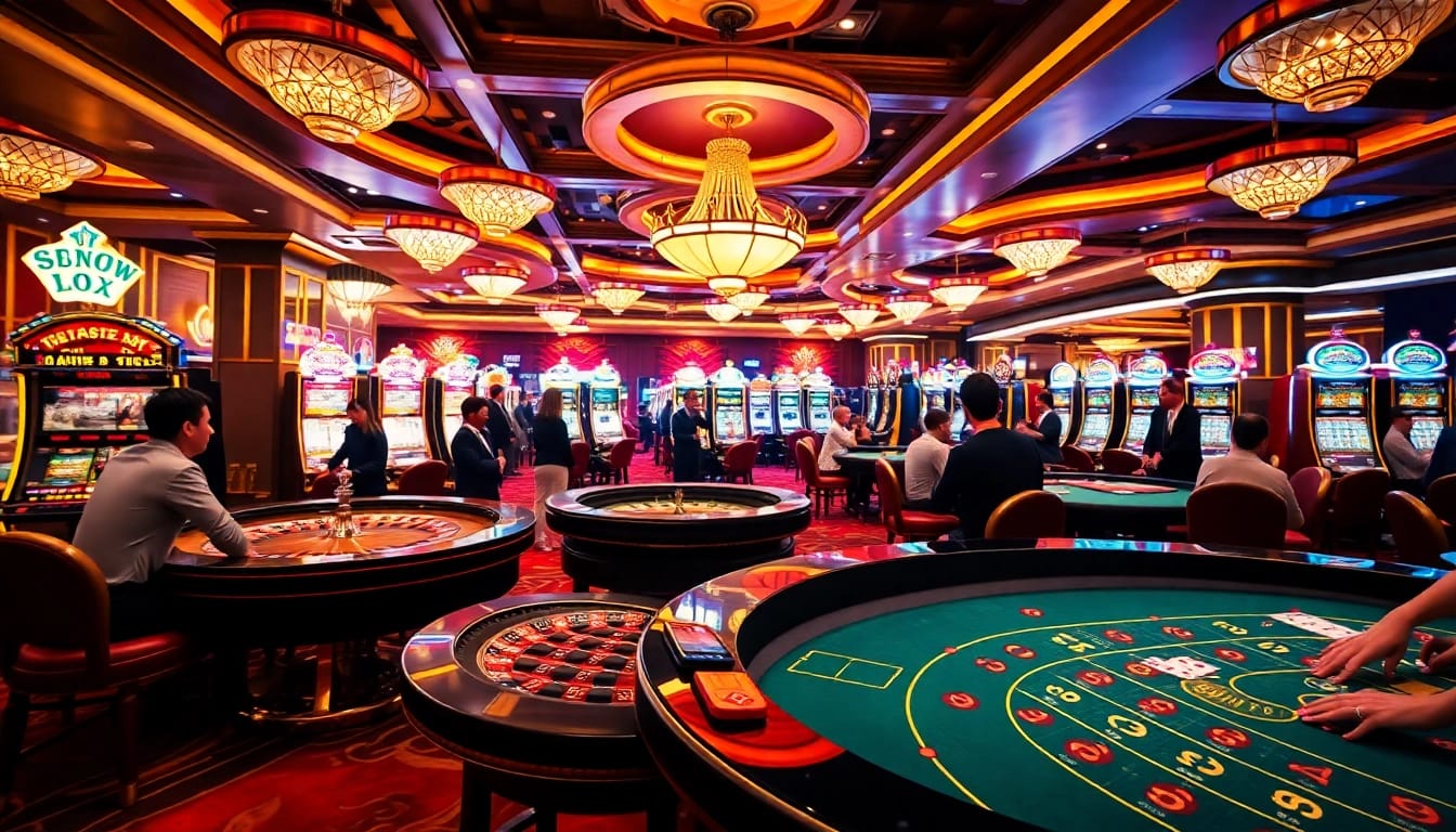 Engage in an exciting casino atmosphere with 'sun win' and lively players at poker tables.