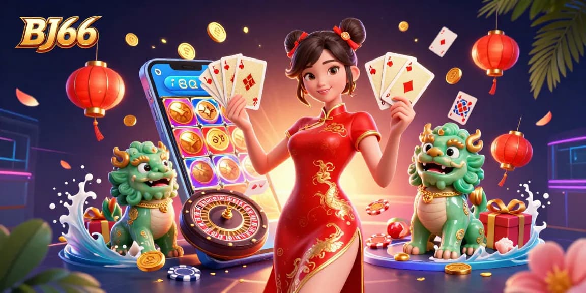 Experience the thrill of BJ66 with colorful slots, dynamic casino elements, and vibrant characters.