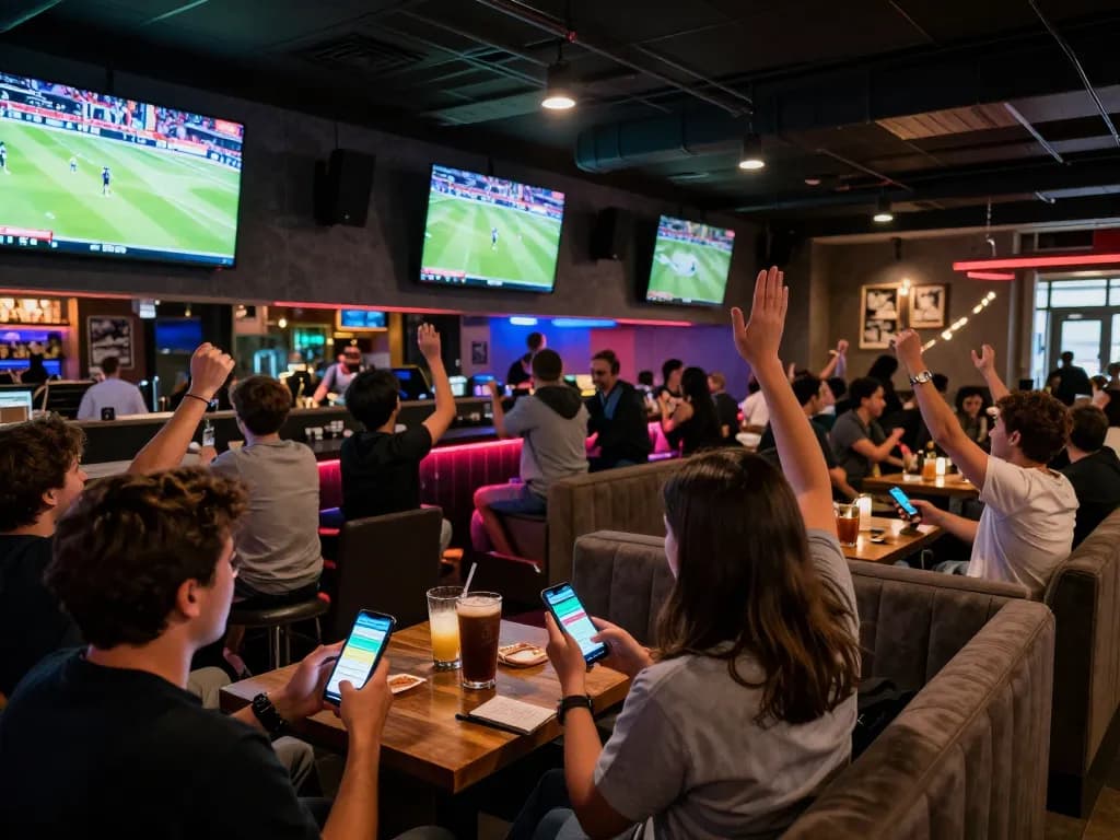 Fans engaging in sports betting using betting apps at fb88.com during a thrilling game night
