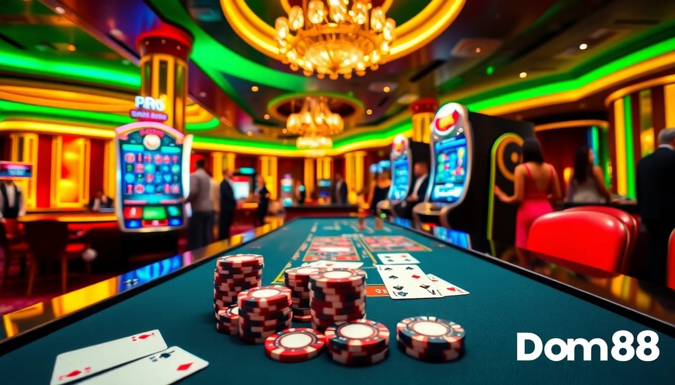 Experience the thrilling environment of Dom88, the top Asian betting platform, with vibrant gaming visuals.