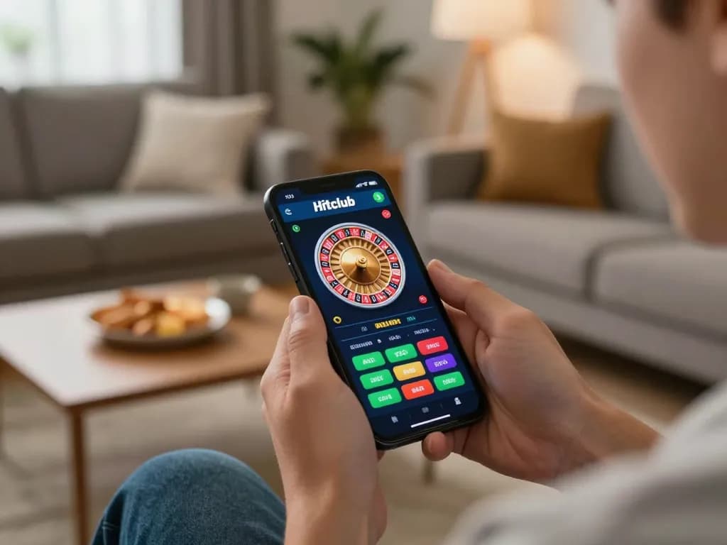 Hitclub user engaging in online gambling through a smartphone, featuring roulette and betting interface.