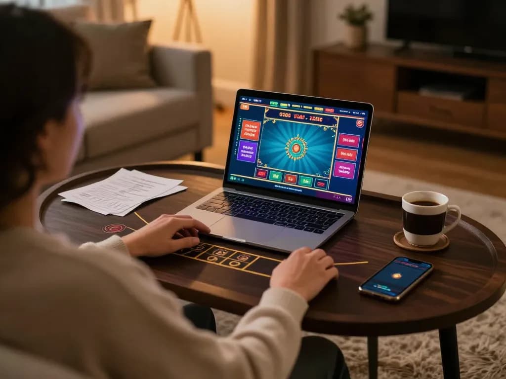 GO8 online gaming experience with live dealer game on laptop in cozy home setting