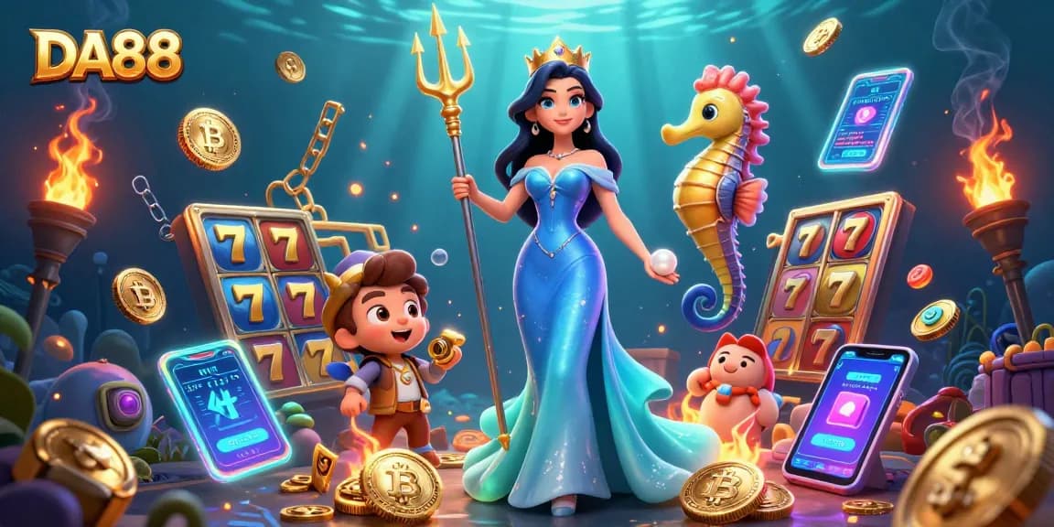 Spin the reels at DA88 with a captivating underwater scene featuring a glowing pearl and seahorse king.