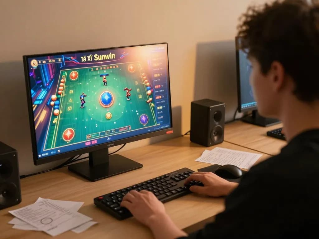 Tài Xỉu Sunwin gameplay in a cozy online gaming setup reflecting strategy and focus.