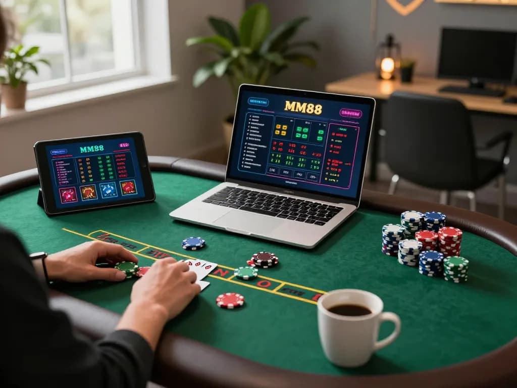 Engaging in live dealer blackjack online at MM88, showcasing lively gameplay and strategic betting.