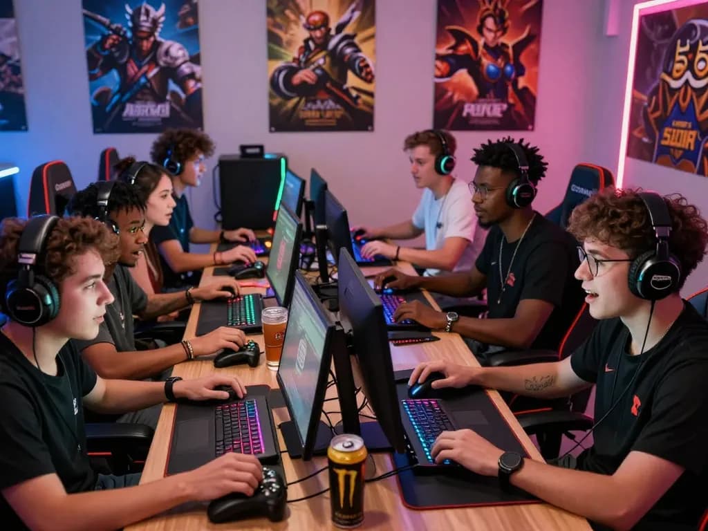 Friends enjoying engaging rikvip online games in a vibrant gaming setup, showcasing excitement and competition.