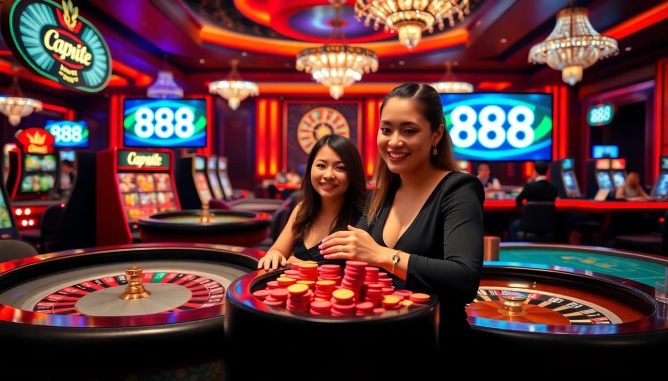Winning at 888 P online casino with vibrant tables and poker chips.