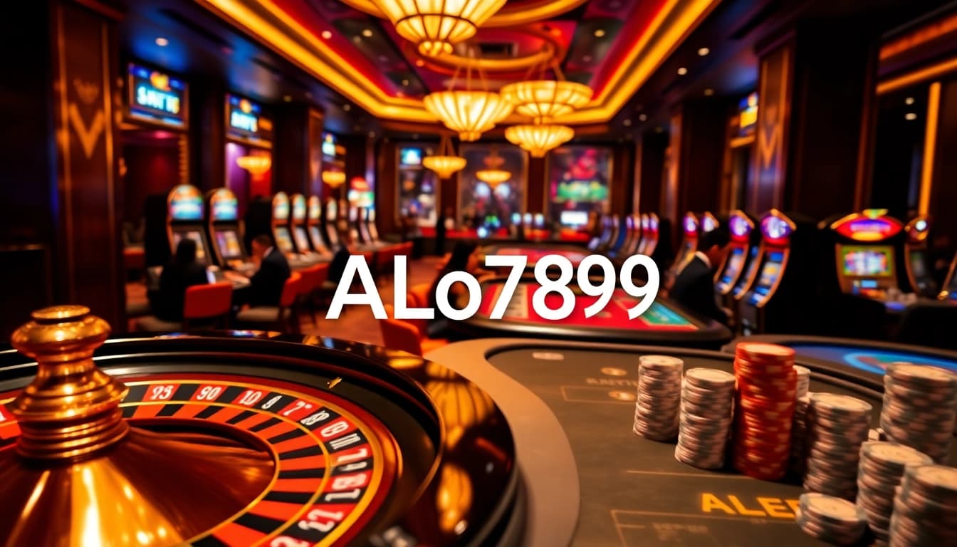 Players enjoying casino games at ALo789 with roulette and poker tables in a luxurious setting.